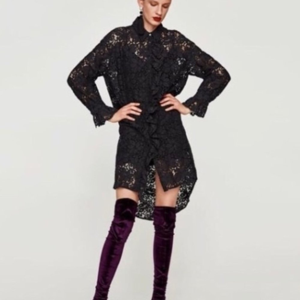 Women’s Zara Black Lace Tunic Shirt Dress!
